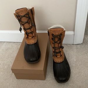 SPERRY WOMENS SYREN TALL DUCK BOOT - BROWN, size 6.5 medium